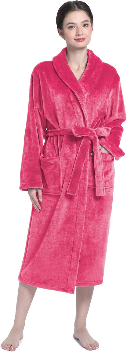 Fluffy Soft Robes for Women, Warm Fleece Womens Robe, Cozy Bathrobe | Plush Bathrobe for Women, Long Fuzzy Lightweight Bath Robe with Pockets for Shower Spa Hotel House Pool