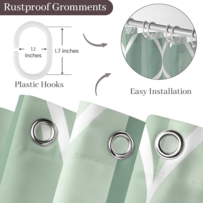 Gelbchu Geometric Shower Curtain for Bathroom, Dark Green, 72x72 Inch | with Hooks, Premium Polyester, Quick Dry, Water Repellent, Machine Washable, Rustproof Grommets, Modern Minimalist
