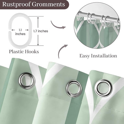 Gelbchu Geometric Shower Curtain for Bathroom, Dark Green, 72x72 Inch | with Hooks, Premium Polyester, Quick Dry, Water Repellent, Machine Washable, Rustproof Grommets, Modern Minimalist