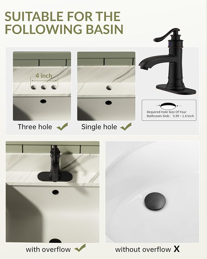 Oil Rubbed Bronze Bathroom Faucet Brass Single Handle Bathroom Sink Faucets | Single Hole Farmhouse Faucet Vanity Lavatory RV with Overflow Pop Up Drain Mixer Tap Commcercial Rustic by BATHLAVISH