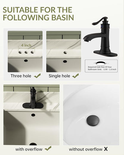 Oil Rubbed Bronze Bathroom Faucet Brass Single Handle Bathroom Sink Faucets | Single Hole Farmhouse Faucet Vanity Lavatory RV with Overflow Pop Up Drain Mixer Tap Commcercial Rustic by BATHLAVISH