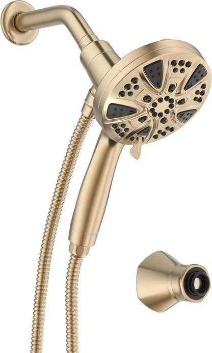 Handheld Shower Head with Magnetic Docking System | 9-Function High Pressure Detachable Shower Head with Remote Dock, 5-inch Champagne Gold Showerhead, 72 Inch Hose, SH180-CB-D