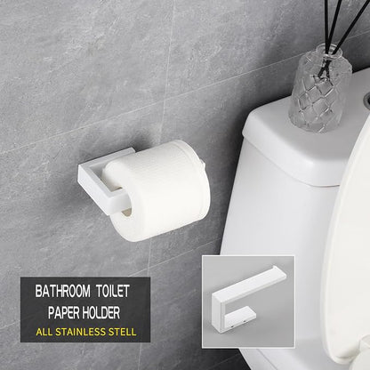 GERZWY Bathroom 2-Piece Accessory Set SUS 304 Stainless Steel Toilet Paper Holder Towel Ring Wall Mount, White