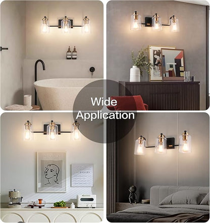 SOLFART Bathroom Light Fixtures 3-Light Vintage Bathroom Vanity Light Over Mirror wall Sconces in Black Brass Vanity Lights for Bath(Brass)