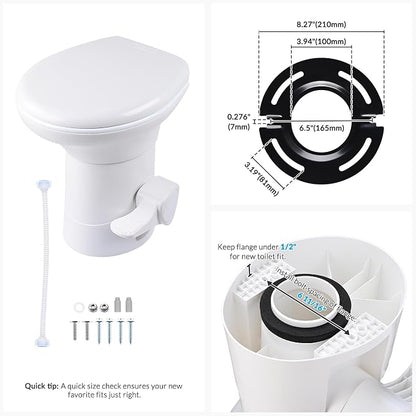 Yescom RV Camper Toilet Porcelain Ceramic Enamel & HDPE Gravity Flush 20" | High Foot Pedal for Travel Trailer Motorhome Caravan