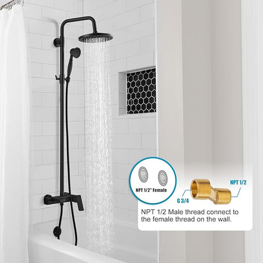 Matte Black Exposed Shower Faucet Fixture Set 8 Rain Shower Single Handle Triple Function Tub Spout Shower Fixture Combo System Unit Set
