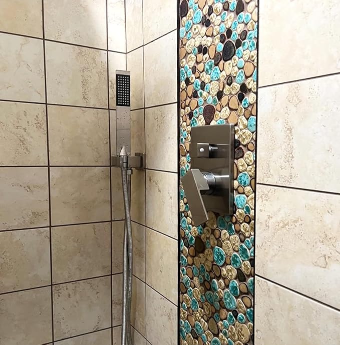 Pebble Porcelain Tile Fambe Turquoise Green Beige Shower Floor Pool Alley Tiles Mosaic TSTGPT005 (5 Square Feet)