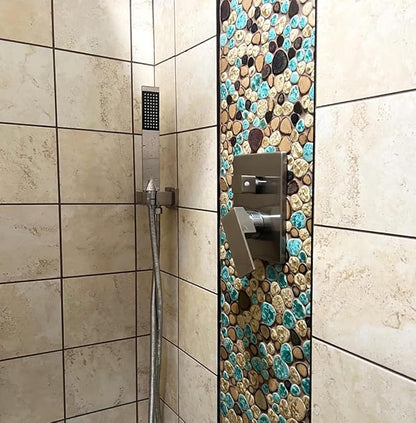 Pebble Porcelain Tile Fambe Turquoise Green Beige Shower Floor Pool Alley Tiles Mosaic TSTGPT005 (5 Square Feet)
