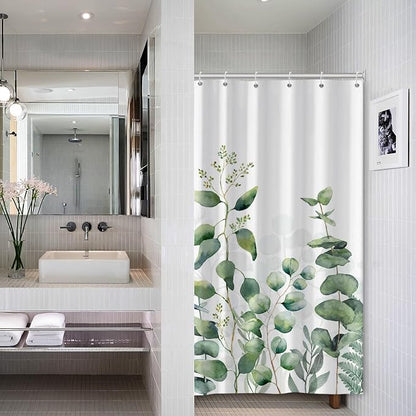 AWERT Small Half Size Stall Shower Curtain with 6 Hooks Shower Stall Curtain 36 x 72 Plant Sage Green Leaves 36 inch Bathroom/RV and Camper (Green Leaves)