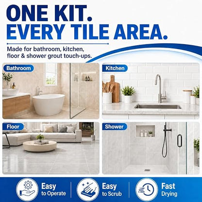 Tile Grout Repair Kit, 2 Pack Fast Drying Grout Sealer Tube | Easy DIY to Restore and Renew Tile Joints for Bathroom Shower Kitchen, Waterproof Tile Grout Paint(White), with Tools