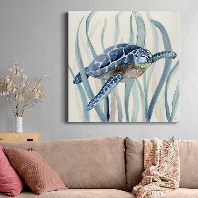 Renditions Gallery Turtle in Seagrass I Wall Art Premium Gallery Wrapped Canvas Decor Ready to Hang 24 in H x 24 in W Made in America Print AZS-WC15-17921-R-2424-MK