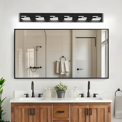 LED Modern Bathroom Vanity Light Fixtures 6-Light 5CCT Dimmable Matte Black Vanity Lights for Bathroom Lighting Fixtures Over Mirror, with 350° Rotatable Acrylic Heads, 40-inch