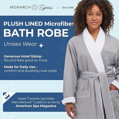 MONARCH Unisex Plush Lined Microfiber Bath Robe - Soft Shell with Polyester Lining, Resort-Grade Hotel & Spa Robe with Pocket
