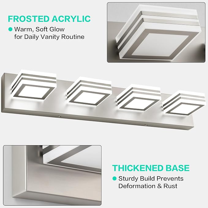SOLFART Bathroom Vanity Light Over Mirror - 4 Light Led Vanity Light Fixture 26inch Matt Lights for Medicine Cabinet