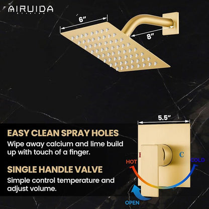 Airuida Shower Faucet Set,6 Inch Shower Valve Kit,Brushed Gold | Male Threads,Rough-in Valve Shower Trim Kit,Single Handle Control Shower Set