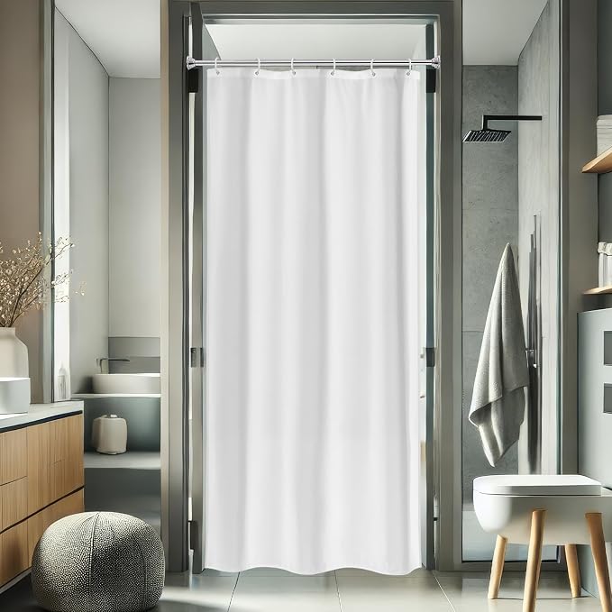 AooHome Fabric Shower Curtain, 36 Width x 72 Height Inch Stall Size Bathroom Curtain for Hotel, Waterproof, White