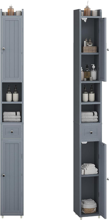 ChooChoo Narrow Bathroom Storage Cabinet with Adjustable Shelves, Tall Storage Cabinet with 2 Doors and 1 Drawer, Freestanding Cupboard for Small Spaces, Grey
