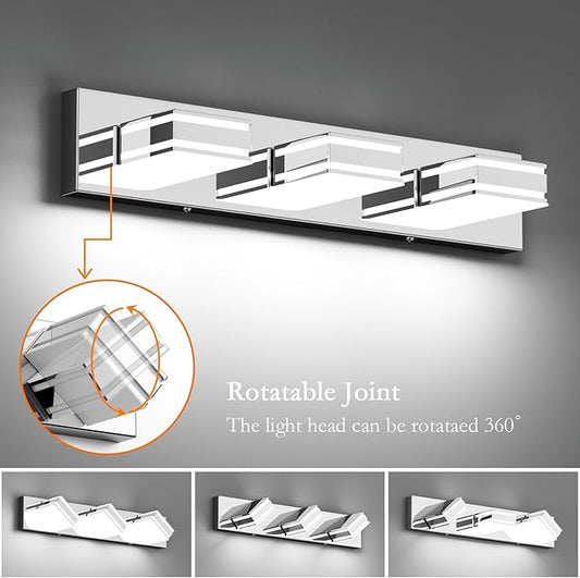 Ralbay LED Modern Bathroom Vanity Lights Chrome 3-Light 24inch Acrylic Modern Bathroom Wall Lighting Fixtures Over Mirror