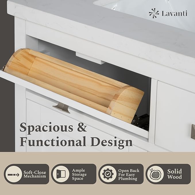 Lavanti Oakford 24 Inch Bathroom Vanity with Sink – Stylish White Vanity Bathroom with Storage Cabinet – Modern Bathroom Vanities with Single Vanity Sink & Quartz Countertop