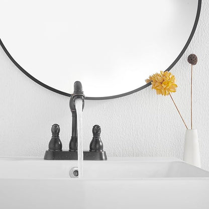 GGStudy Oil Rubbed Bronze Bathroom Faucet 2 Handles 4 Inches Centerset RV Bathroom Vanity Faucet with Drain Assembly and Supply Hose Lavatory Faucet