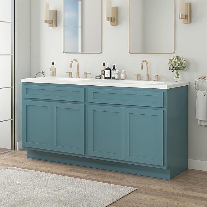 Vanity Art 78 Inch Bathroom Base Cabinet Only, Double Sink Top (Not Include Sink) with Door & Soft Close Hinge, Unassembled Floor Cabinet, Green, 2ea 39 Inch Combo