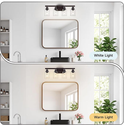 Oil Rubbed Bronze Vanity Lights for Bathroom,4-Light 24" | Bathroom Light Fixtures,Modern Bronze Bathroom Lighting over Mirror,Clear Glass Shades,over Sink