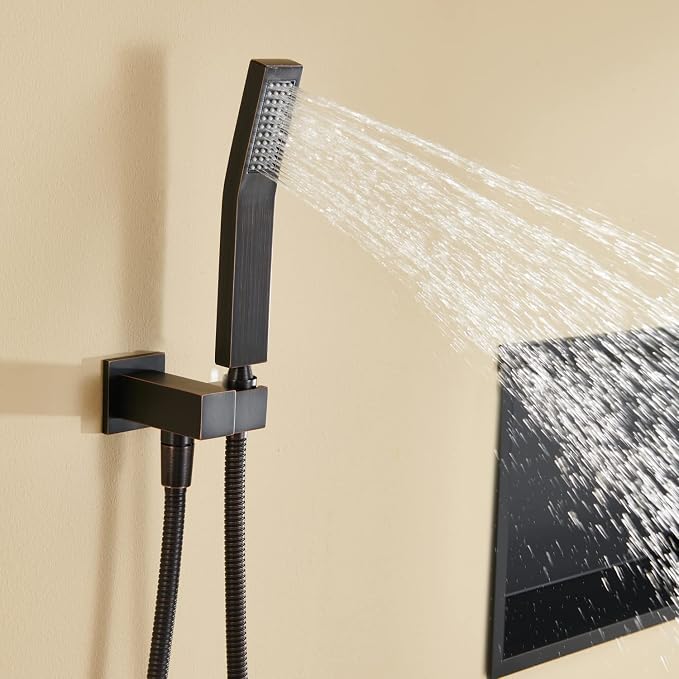 Rain Shower System 12 Inches Shower Combo Set Oil Rubbed Bronze Wall Mount Faucet Bathroom Faucets with Rainfall Shower Head and Hand Shower