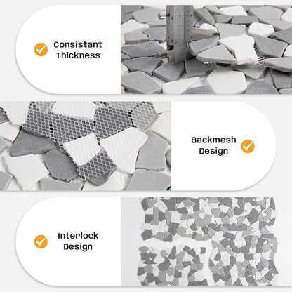 Grey Pebble Mosaic Tile, 12"x12" Backsplash Tiles, 5 SqFt | Slip-resistant Sliced Pebble for Bathroom, Kitchen, Shower Floors, Walls & Outdoor Areas, Mesh-Backed Easy to Install