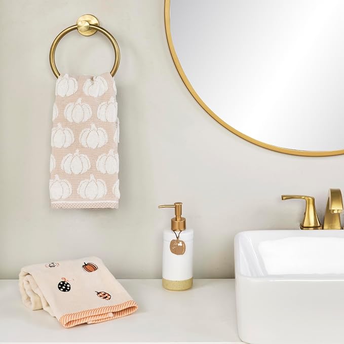 SKL Home Christmas/Winter Holiday Hand Towel Gift Set-4pc, Jacquard, Tan | 100% Cotton. Soft & reversible. For seasonal use in the bathroom, kitchen or bar for Valentine's Day/Halloween/Fall/Winter.