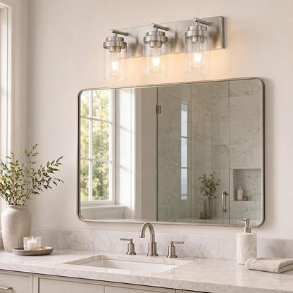 3-Light Bathroom Light Fixtures, Brushed Nickel Vanity Lights | Modern Bathroom Lighting Fixtures Over Mirror, Vanity Lights for Bathroom, Mirror, Restroom, Bedroom, E26