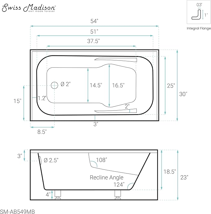 Voltaire 54" x 30" Left-Hand Drain Alcove Bathtub with Apron in Matte Black