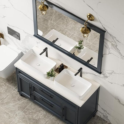 KINGWONG 24 Inch Rectangular Vessel Sink White Ceramic Above Counter Basin | Porcelain resists thermal shock & stains. Ultra-smooth glaze cleans in a wipe. Its 4.3" depth cuts water use and splash