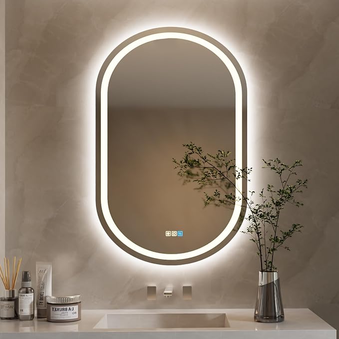 20X28 inches LED Mirror, Oval,Smart Bathroom Mirror with Light, Anti-Fog, 3 Colour Dimmable, Front and Backlit, CRI90+, Touch Button,Horizontal/Vertical