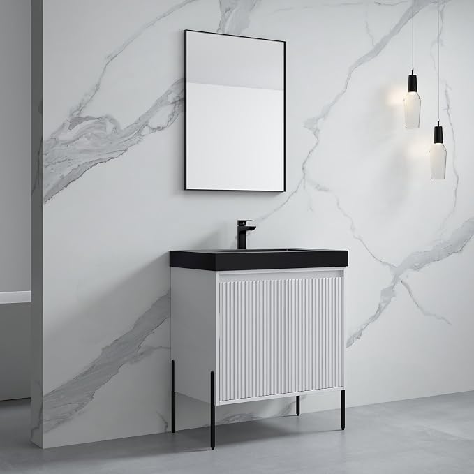 Dowell 30" Bathroom Sink,Single Bowl Vanity Basin,Rectangular Drop-In Bathroom Sink with Overflow,Black-000 3018BP-BL