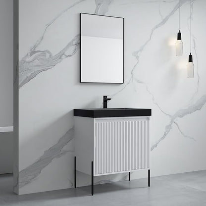 Dowell 30" Bathroom Sink,Single Bowl Vanity Basin,Rectangular Drop-In Bathroom Sink with Overflow,Black-000 3018BP-BL