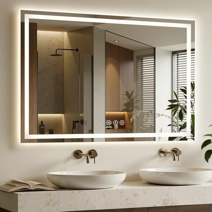 60x40 LED Bathroom Mirror with Anti-Fog, Backlit & Front Lit, Memory | Stepless Dimmable 3 Color CRI 95+ Shatterproof Tempered Glass ETL Listed for Safety Lighted Bathroom Vanity Mirror for Wall