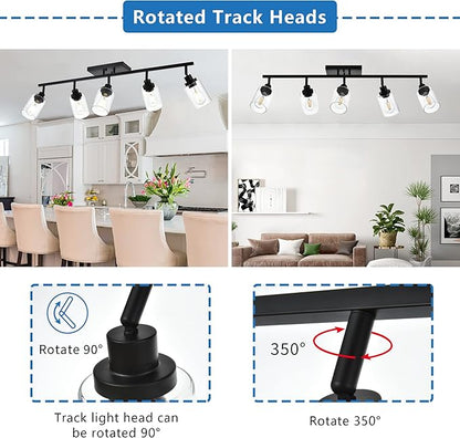 MELUCEE 5 Light Vanity Lights for Bathroom with Rotatable Light Head, Black Ceiling Light Fixture with Clear Glass Shade, Modern Spotlight Track Lighting Kit for Hallway Porch Foyer Bath