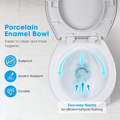 AW RV Toilet Porcelain Enamel & HDPE Gravity Flush Camper Trailer Toilet | Elongated 20" High Profile Foot Pedal Flush Motorhome Caravan