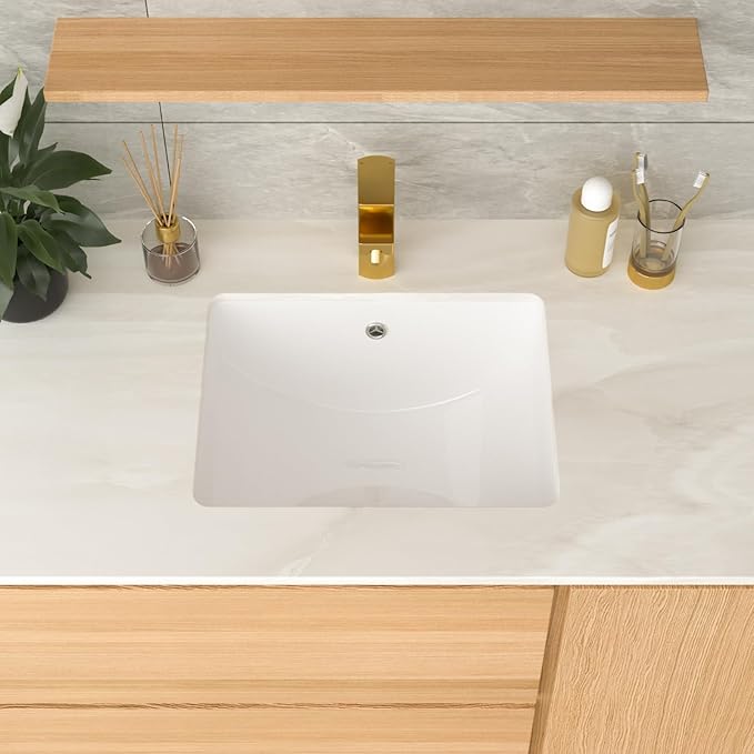 Undermount Bathroom Sink 18x14x8 Inch White Rectangle Ceramic Vessel Sink with Overflow Compact Undercounter Vanity Lavatory for Bathrooms