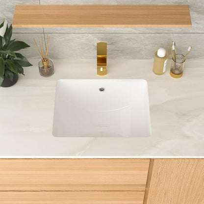Undermount Bathroom Sink 18x14x8 Inch White Rectangle Ceramic Vessel Sink with Overflow Compact Undercounter Vanity Lavatory for Bathrooms