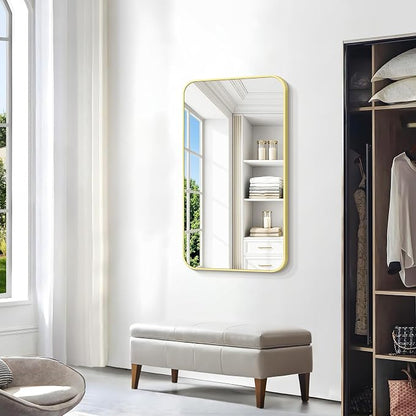 BONEWEI Gold Bathroom Mirror,24x40 inch Wall Mirror for Bathroom Wall Mounted,Round Rectangle Mirror for Bathroom Over Sink,Modern Frame for Home Decor Living Room,Bedroom Entryway,Horizontal/Vertical