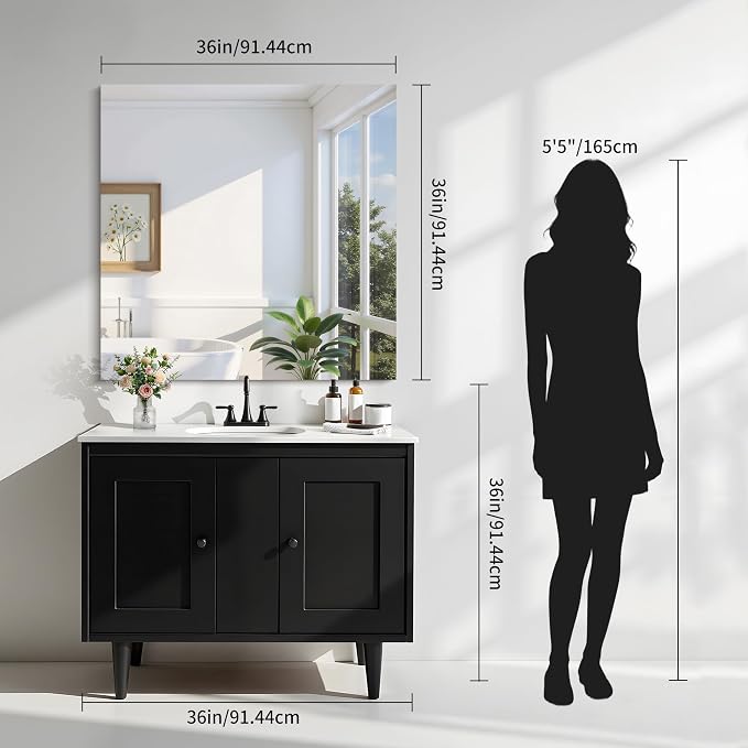 KOCUUY Large Frameless Mirror,36x36 Inch Square Bathroom Vanity Mirror for Over Sink, Upgraded Shatterproof Unframed Design for Bedroom, Living Room, Entryway