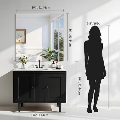 KOCUUY Large Frameless Mirror,36x36 Inch Square Bathroom Vanity Mirror for Over Sink, Upgraded Shatterproof Unframed Design for Bedroom, Living Room, Entryway