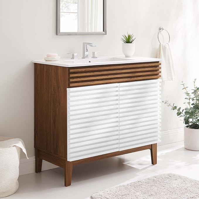 Modway Render 36" Bathroom Vanity in White Walnut White