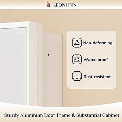 Keonjinn 16" x 24" Bathroom Medicine Cabinet with Mirror, White, Assembled | Aluminum Framed, Adjustable Shelves, Recessed or Surface Wall-Mounted, Metal Bathroom Vanity Mirror with Storage Cabinet