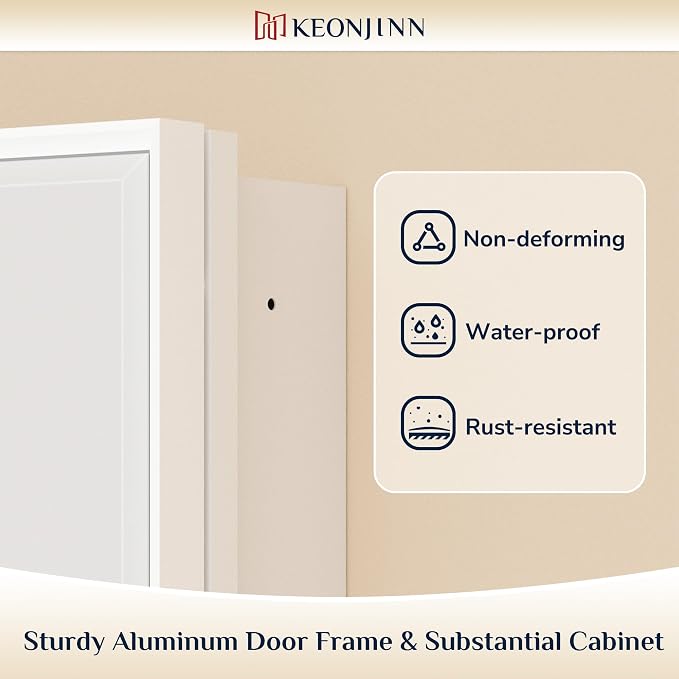 Keonjinn 20" x 26" White Medicine Cabinet with Mirror, Adjustable Shelves | Recessed or Wall-Mounted Medicine Cabinet for Bathroom, Fully Assembled, Aluminum Cabinet, Rust-Resistant, Beveled Mirror