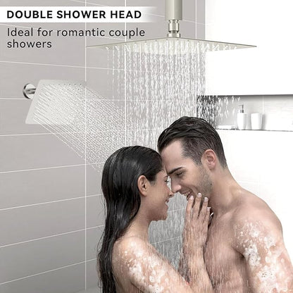Shower System Shower Faucet Set, STARBATH 12"+6" Ceiling Mount Rain Shower Head and Handheld Spray for Two Person, Rainfall Shower System with Diverter Valve and Trim Kit Complete,Brushed Nickel