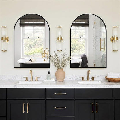 FGU Arched Bathroom Mirror for Over Sink 36"x24" Black Vanity Mirror | Wall Mounted, HD Tempered Shatter-Proof Glass, Rust-proof Arched Metal Frame, Arch Mirror for Bedroom, Living Room, Entryway