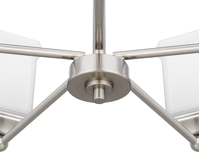 Nox 5-Light Chandelier Pendant Ceiling Light Brushed Nickle White Glass Shade Adjustable Height for Hallway, Entryway, Passway, Dining, Bedroom, Kitchen, Balcony Living Room