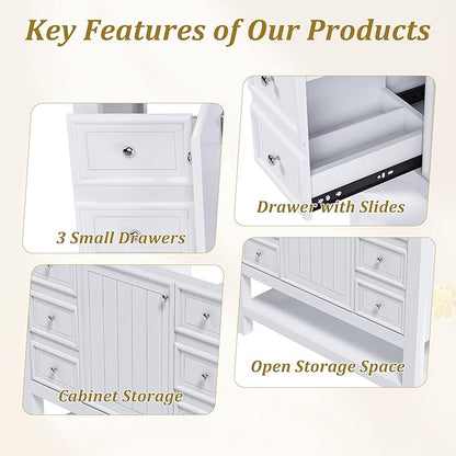 Montary 36" Bathroom Vanity with 37" Artificial Marble Carrara White Top, Modern Stylish MDF Bathroom Storage Cabinet, Freestanding Vanity Set with One Cabinet & 3 Drawers, White (Single Hole)